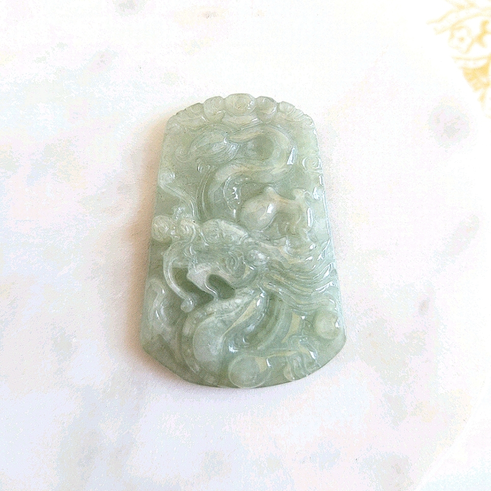 Natural Jade Jadeite Hand carved Dragon Pendant NWT